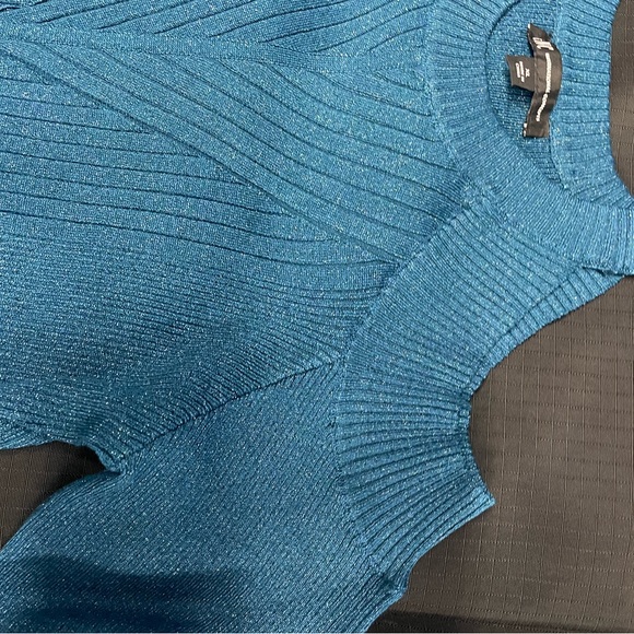 INC International Concepts Teal Cold Shoulder Turtleneck Sweater - Picture 3 of 5